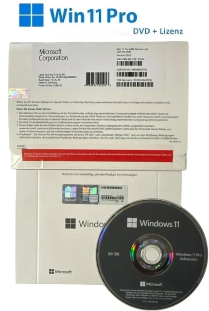 MICROSOFT WINDOWS 11 Pro 64Bit Deutsch OEM COA Vollversion Lizenz + DVD ...