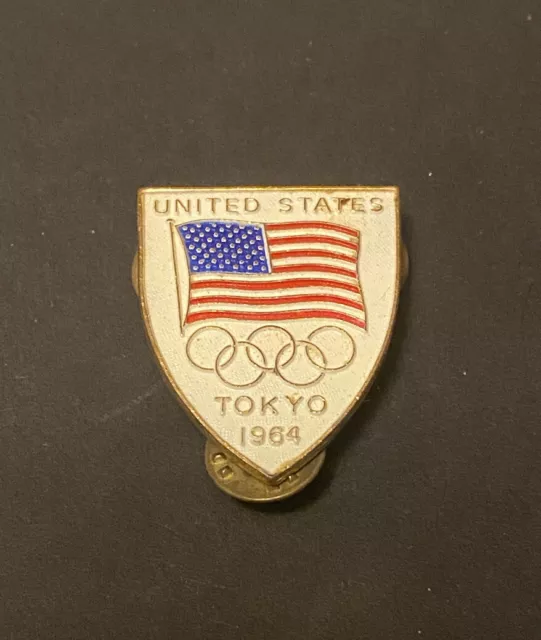 1964 Tokyo Olympics Pin Back Button Badge Team Usa Lapel Vintage Japan Og 3 Tack