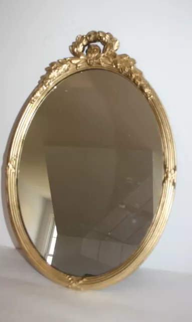 Gold Oval Wall Mirror 13X19.5 Floral Homco 1983 Hollywood Regency