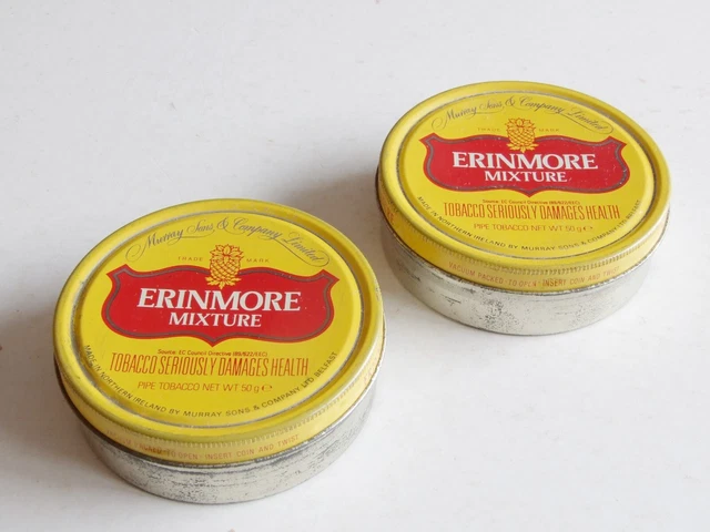 2 x Murrays Erinmore Mixture Empty Round Yellow Tobacco Tins