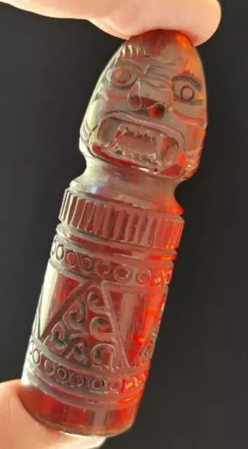 Old Tibetan Chop Seal - Red Resin with face of Buddhist Demon for protection