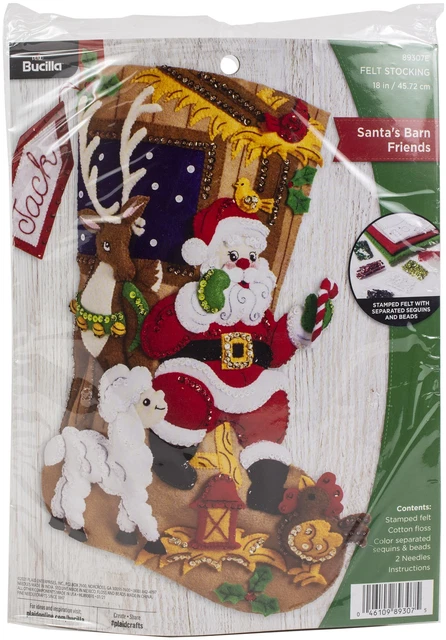 Kit de apliques de medias de fieltro Bucilla 18" de largo-Santa's Barn Friends -89307E
