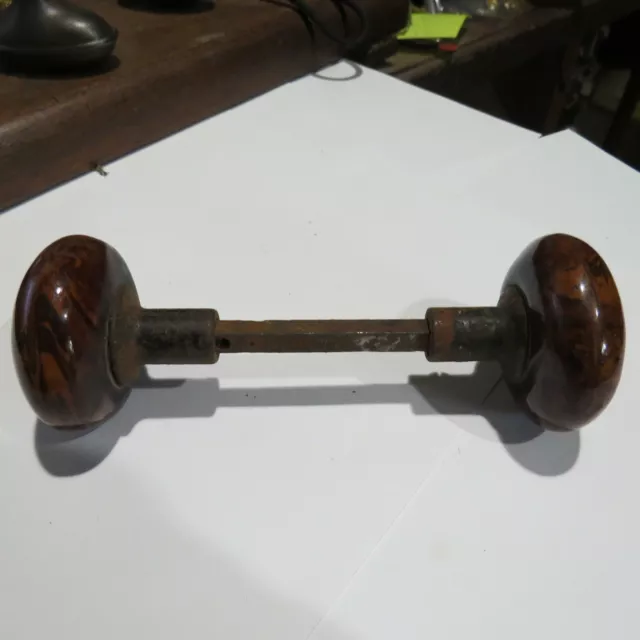 Antique Bennington ? Porcelain marble swirl pair of door knobs