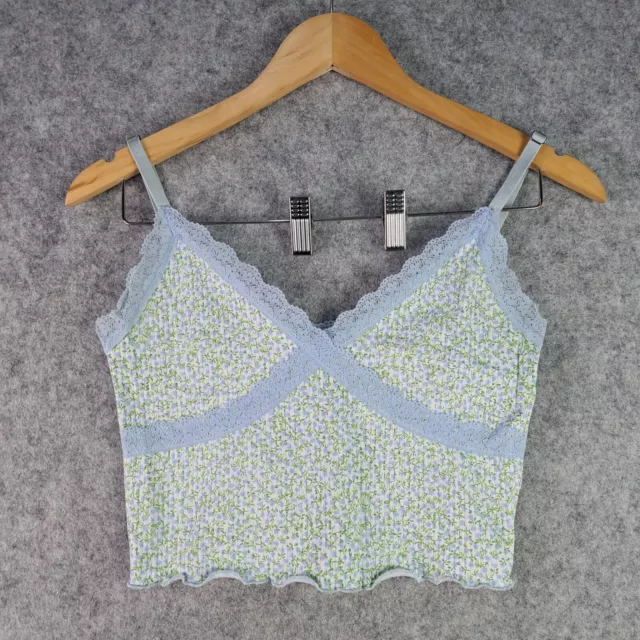 H&M Divided Top Womens Small Green Blue Floral Lace 6104
