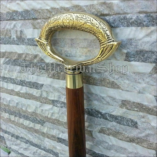 Walking Cane Designer handmade Victorian Antique Solid Brass Ring Head Handle