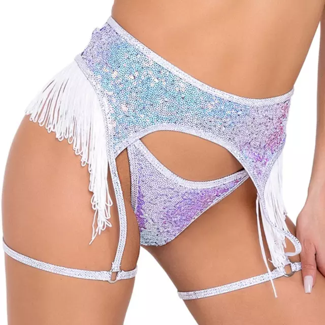 Sequin Garter Belt Fringe Hips O Rings Leg Garters Metallic Lavender 6093L