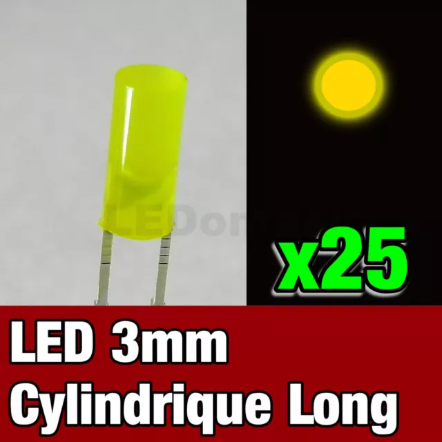 269/25# LED diffusant 3mm jaune cylindrique 25pcs ->300mcd - Flat Top yellow