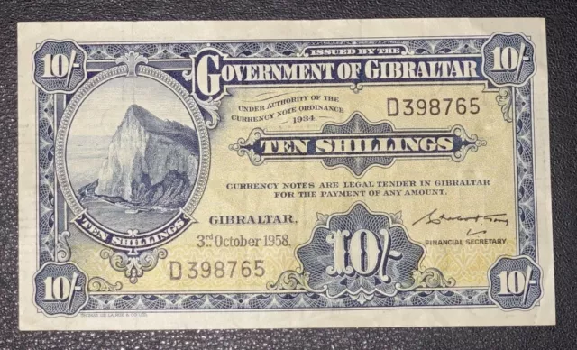 1958 **aEF** BRITISH GIBRALTAR | 10 Shillings | Elizabeth II | P-17 | D398765