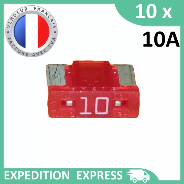 10 mini fusibles 10A auto moto à lame low profile rouge