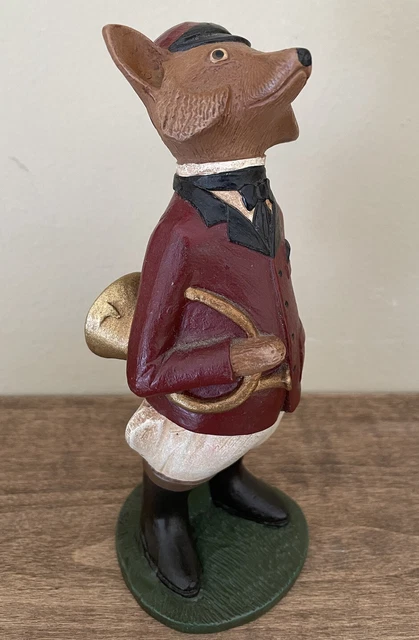VINTAGE ANTHROPOMORPHIC FOX RESIN FIGURINE HUNTSMAN ATTIRE w/ HUNTING HORN NWOT
