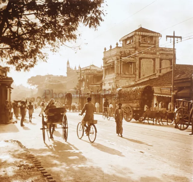 Sri Lanka Ceylon Colombo Straße Fahrrad c1920 Foto Blech De Verre Stereo Vintage