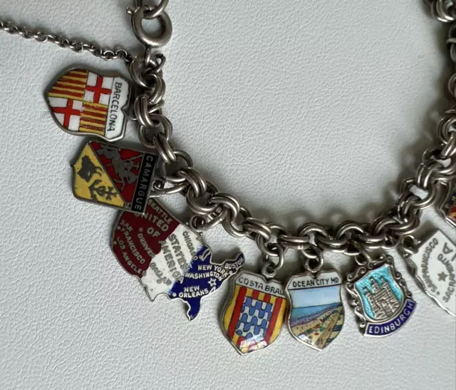 16 Vintage Sterling Silver & 800 Enamel Travel Shield Charm Bracelet~ Maryland 3