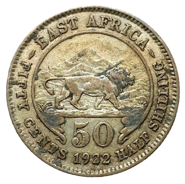 East Africa 1922 Coin 50 Cents Silver Billon King George V