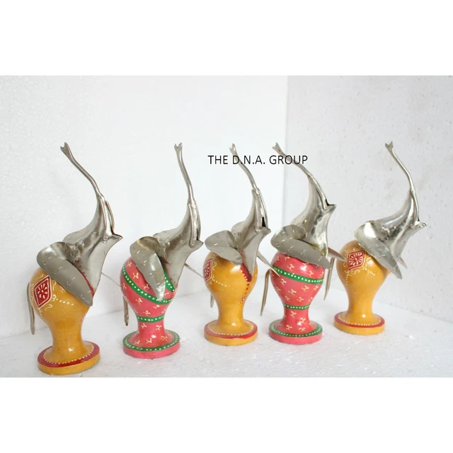 trunk up elephant wooden Iron Stand Lot of 5 Handmade Metal Decoration For Home