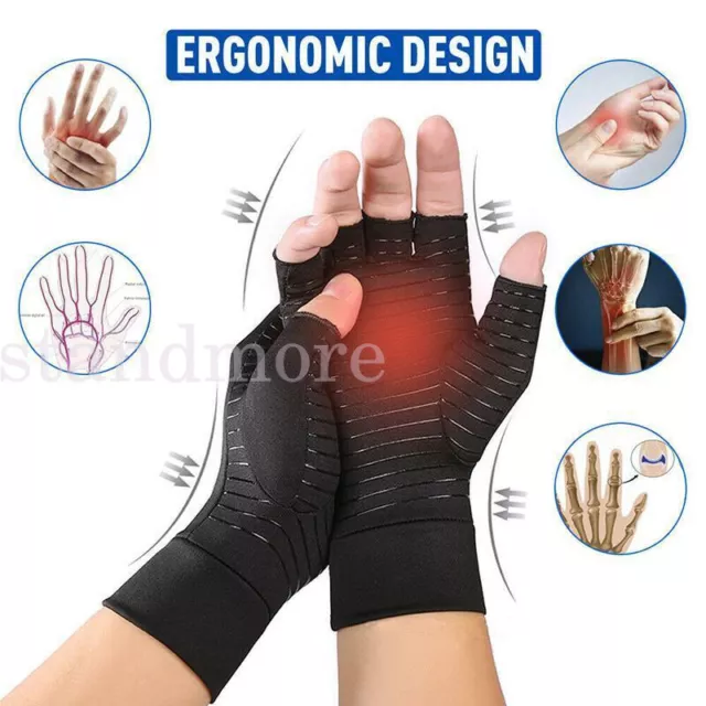 S-XL Anti Arthritis Gloves Hand Support Pain Relief Copper Finger Compression UK
