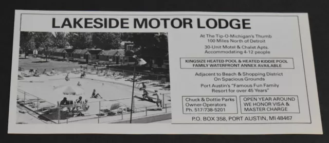 1988 Print Ad Michigan Port Austin Lakeside Motor Lodge Tip O Thumb Pool Art