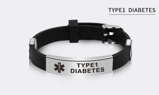Type 1 Diabetes Medical Alert Stainless Steel  Bracelet,  Silicone Wristband