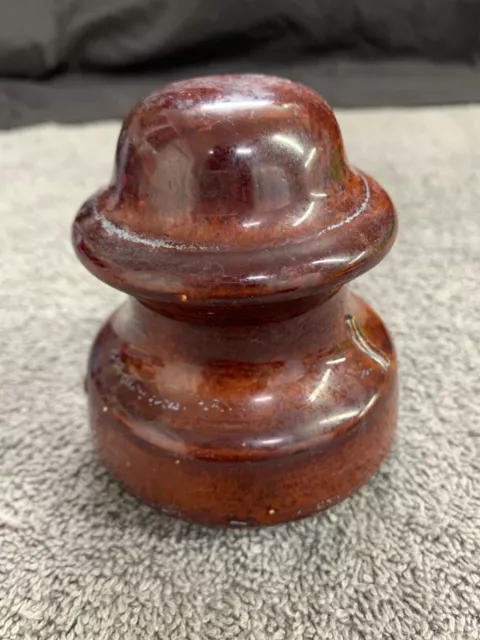 Vintage BROWN  PORCELAIN ELECTRICAL INSULATOR ROUND TOP 4" Tall