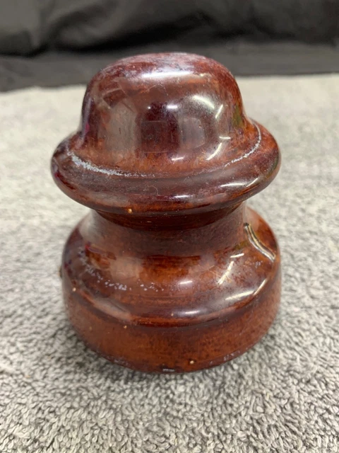 Vintage BROWN  PORCELAIN ELECTRICAL INSULATOR ROUND TOP 4" Tall