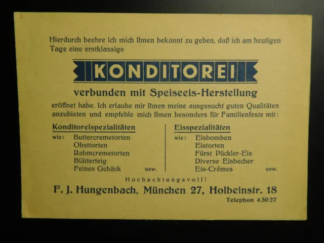 Konditorei Hungenbach München Bogenhausen Postwurfsendung 50-/60-er Jahre