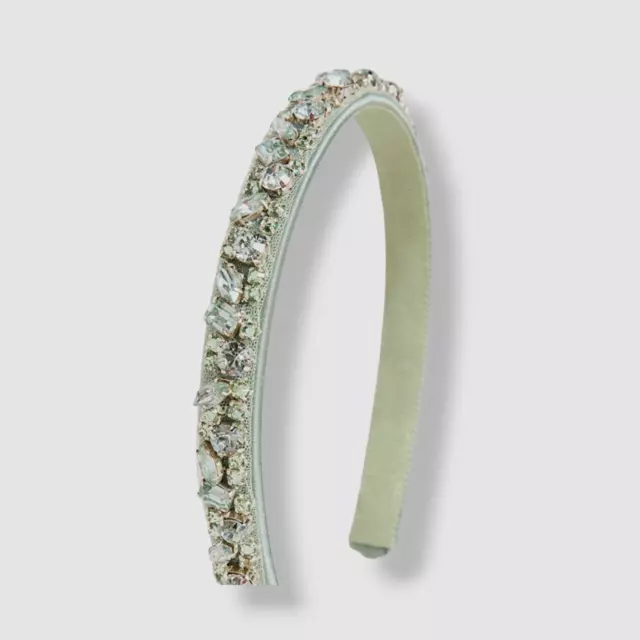 $295 Jennifer Behr Women's Green Sage Essen Crystal Embellished Headband