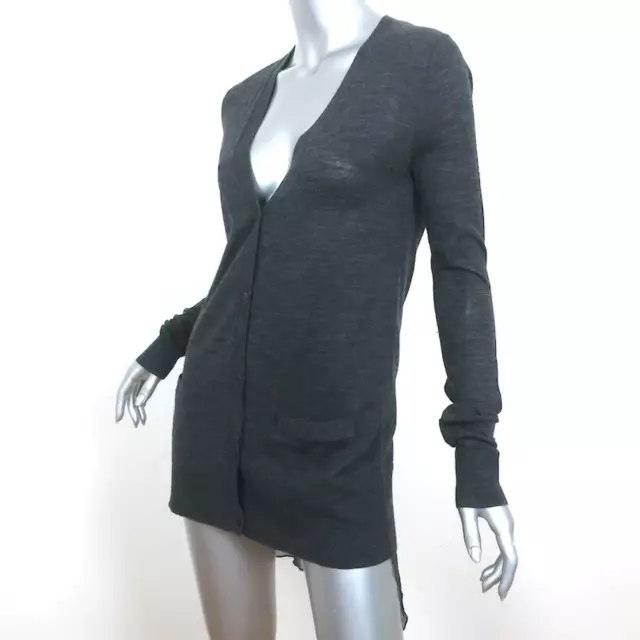 Vera Wang Chiffon-Hem Cardigan Charcoal Wool Size Medium V-Neck Sweater 2