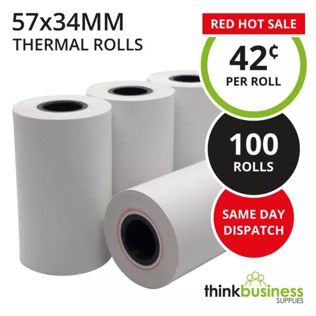 100 x Premium 57x34mm Thermal Paper EFTPOS Rolls for ANZ CBA Albert NAB Westpac