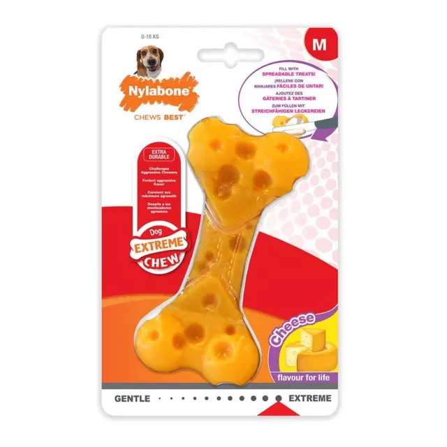 Nylabone Extreme Tough Dog Chew Toy Cheese Bone, Durable, Cleans Teeth, Cheese F