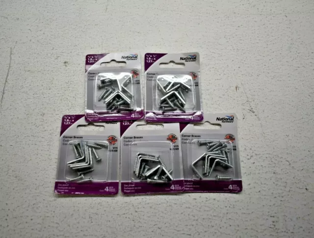5 Pack National Hardware N275-628 3/4" x 1/2" Corner Braces V115 Zinc Plated 4pc