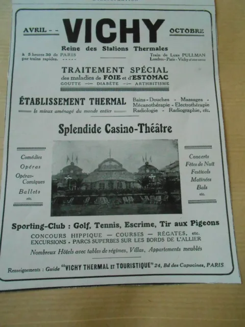 Publicité 1928  Vichy Thermal Casino Théatre tourisme