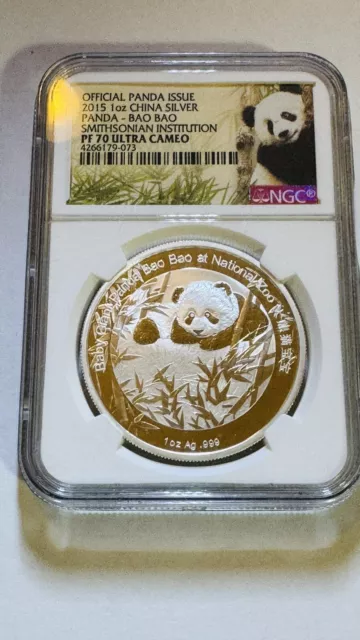2015 China Panda Bao Bao Smithsonian Institution Silver Coin NGC PF70UCAM 999
