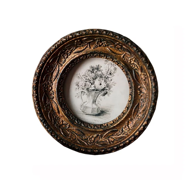 Small Vintage 3×3 Round Picture Frame Antique Ornate Mini Photo Frame