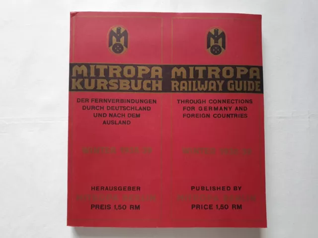 Reprint Mitropa Kursbuch Fernverbindungen Deutschland und Ausland Winter 1938/39