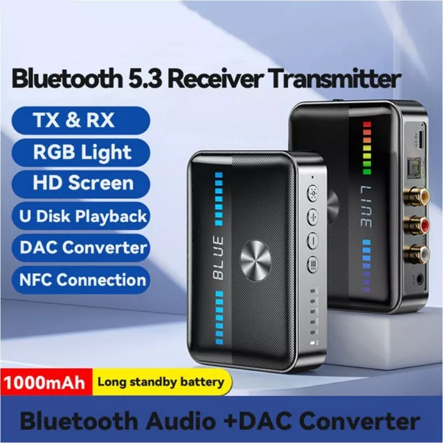 Bluetooth 5.3 Receiver Transmitter Black Plastic HiFi NFC DAC Converter I9J6