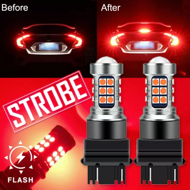 3157 Red LED Bright Strobe Flash Blinking Brake Tail Stop Light/Parking Bulbs