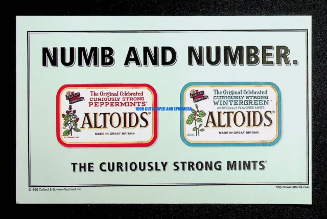 Altoids Mints Candy 1998 Wintergreen Peppermint Print Magazine Ad Poster ADVERT