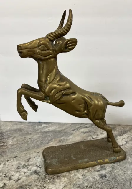 Vintage Solid Brass 13”  Leaping Mountain Goat  Rams Goat Sculpture Statue