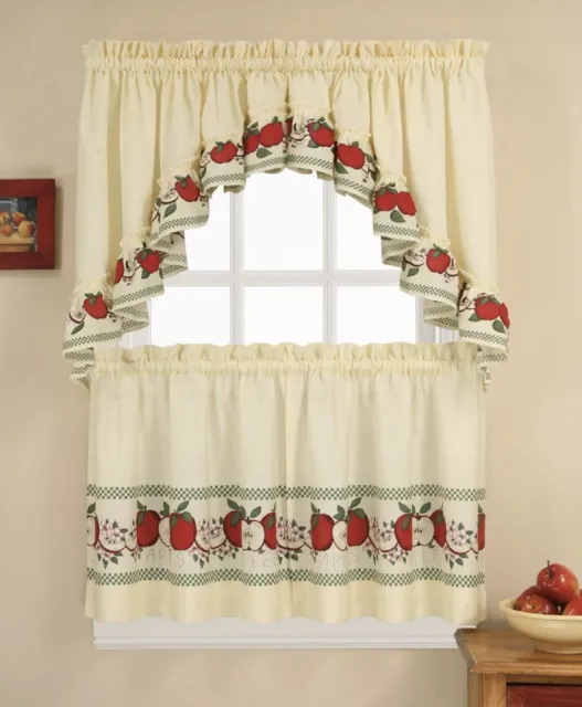 CHF Red Delicious Country Apples 3-Piece Window Curtain Tier Set NEW