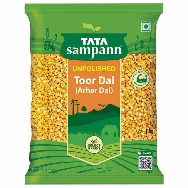 Tata Sampann Rozzo Toor Dal Arhar Dal 1kg Pegion Piselli Caduta Lentils Grammi