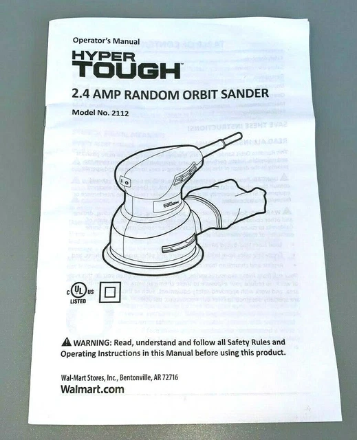 Hyper Tough 2.4 Amp Random Orbit Sander Replacement OPERATOR'S MANUAL ONLY