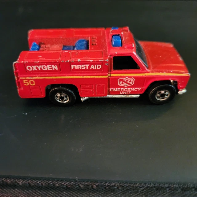 Vintage Hot Wheels Emergency Unit 50 Red Fire Truck 1974 Hong Kong