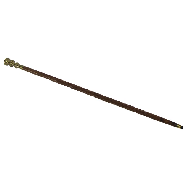 Vintage Solid Brass Handle Victorian Twist Wood Walking Stick Cane Antique Canes