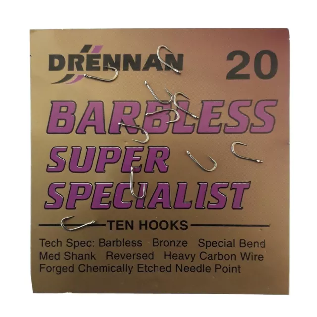 Drennan Super Specialist - Packet of Ten(10) Size 20 Eyed Barbless Hooks