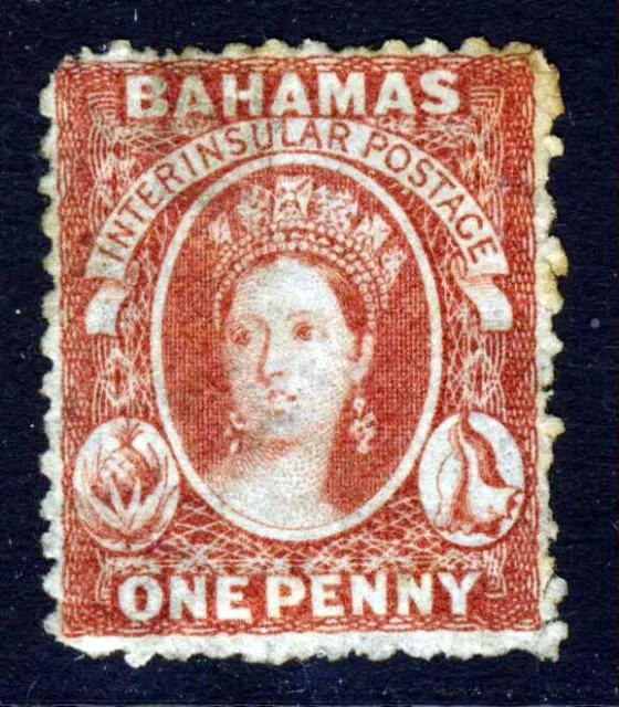 BAHAMAS QV 1863 One Penny Carmine-Lake Perf12½ Wmk CROWN CC REVERSED SG 21x MINT