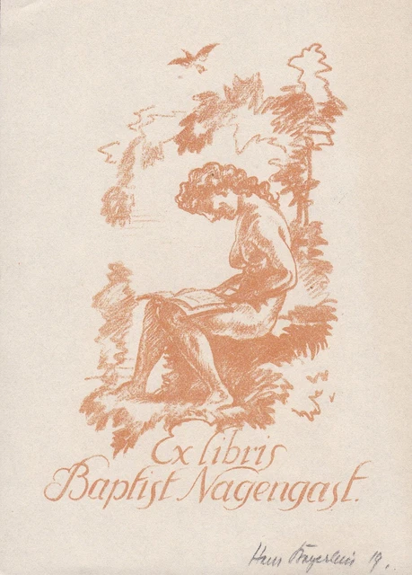 Exlibris für Baptist Nagengast / Akt Erotik erotic Buch book signiert signed