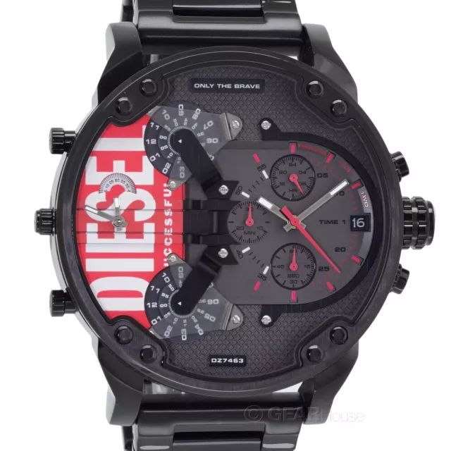 DIESEL Mens MR Daddy 2.0 Chronograph Watch, Black & Red Logo Dial, LARGE 57mm