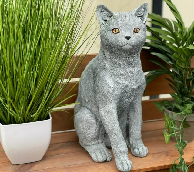 Figura Gato Sentado Grande Resistente Heladas de Jardín Hormigón 39CM Altura