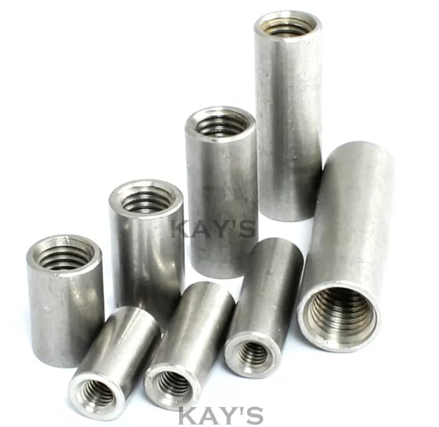 Round Studding Connector Nuts A2 Stainless Steel All Thread Rod Bar Sleeve Tube