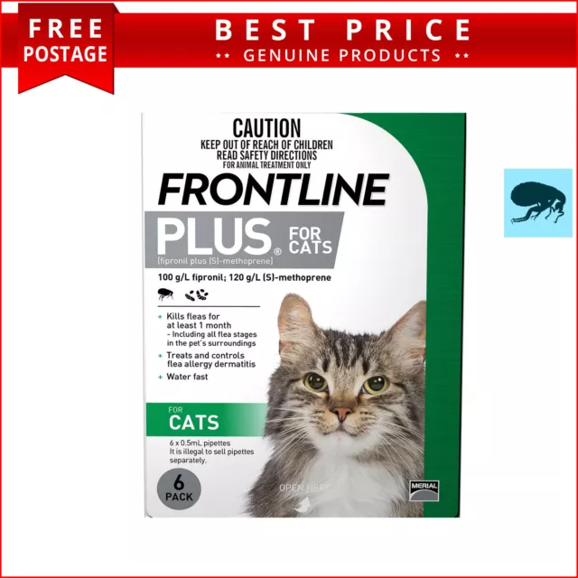 Frontline Plus for Cats and Kittens 6 Doses Flea Treatment Monthly GREEN Pack
