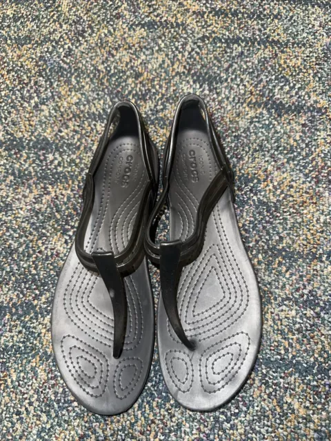 Crocs Serena Flip Flops Womens Sexi Sandals Sz 8 Thong Black Rubber Shoe